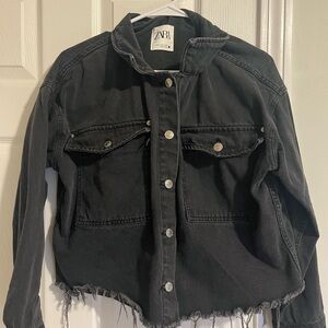 Zara Distressed Black Jean Jacket